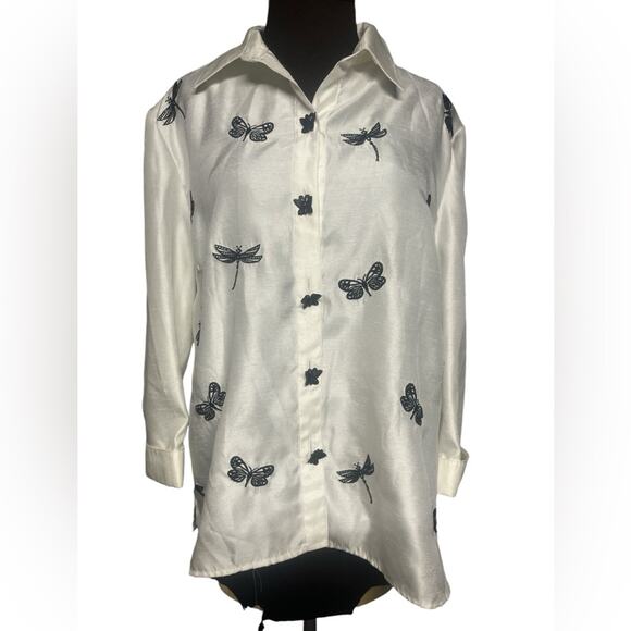 Y2K Boho Glam Embroidered Butterfly Fairy Feminine Artsy Top Womens Size 14 - Picture 2 of 7